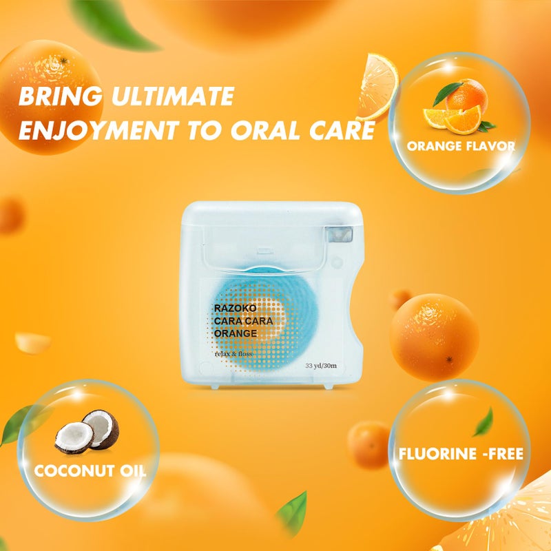 RAZOKO Coconut Oil Infused Woven Dental Floss, Vegan and Cruelty-Free, Orange, 2 Month Supply (33 Yds x 1 Units) - Image 3